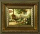 Meyer, J., kunstenaar, 20e eeuw – Olie/multiplex, 13 x 18 cm, "Op het kippenhof", gesigneerd linksonder;