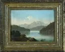 Monogrammist des 19. Jh. – Öl/Blech, 18 x 24 cm, "Alpensee mit Boot", u.r. monogr. "B. M.";