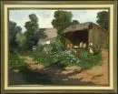 Neogrady, Laszlo, 1896 - 1962 Budapešť – Olej/plátno, 75 x 100 cm, "Ungarisches Bauernhaus mit Magd und Bienenkörben"