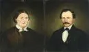 Portraitmaler des 19. Jh. – 2 Gemälde, Öl/Lwd, je 59 x 49 cm, "Bildnisse eines Ehepaares", Gegenstücke, o.R;