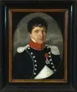 Peintre portraitiste du 19e s. – Huile/toile, 30 x 23 cm, cadre ovale, "Portrait d'un officier", annotation illisible au dos "Noel Grangé ... 1813"