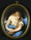 Porcelain painter of the 19th/20th century – Porcelain picture, 8 x 6.5 cm, oval, "The Penitent Magdalene", after P. Batoni, brass frame