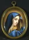 Peintre sur porcelaine XIXe/XXe s. – tableau en porcelaine, 8 x 6,5 cm, ovale, "Mater Dolorosa", d'après C. Dolci, cadre en laiton