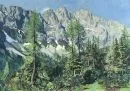 Reiser, Carl, 1877 - 1950 Partenkirchen – Olej/płótno, 85 x 120 cm, tytuł na odwrocie "Frühlingsmorgen im Karwendel", sygn. prawy dolny róg, dat. (19)37, 2 małe rozdarcia, bez ramy,…