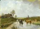Schleich, Robert, 1845 - 1934 Munich – Huile/carton, 11,5 x 15,5 cm, "Bovins dans la Furth", signé en bas à droite, sans cadre, réf. : Thieme-Becker, Bötticher, Benezit,…