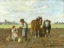 Schleich, Robert, 1845 - 1934 Munich – Oil/plywood, 5 x 6.5 cm, "Rest during field work", signed lower right, without frame, ref.: Thieme-Becker, Bötticher, Benezit,…