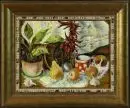 Peintre de natures mortes du 20e s. – Huile/panneau de fibres, 30 x 40 cm, "Nature morte de cuisine"