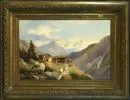 Thoma, Josef, 1828 - 1899 Wenen – Olie/doek, 70 x 106 cm, "Gebirgshof mit Figurenstaffage", gesigneerd linksonder, klein aangezet deel