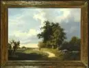 Thoma, Josef, 1828 - 1899 Vienne – Huile/toile, doublée, 74,5 x 101 cm, "Weite Landschaft mit Jäger", signée en bas à droite, date indistincte