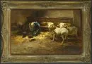 19e/20e-eeuwse dierenschilder – Olie/doek, verdoekt, 65 x 103 cm, "In de schaapskooi"