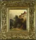 Artiste inconnu du XIXe s. – Huile/toile, 19 x 16,5 cm, titrée au dos "Burg Falkenstein im Harz, Triebel"