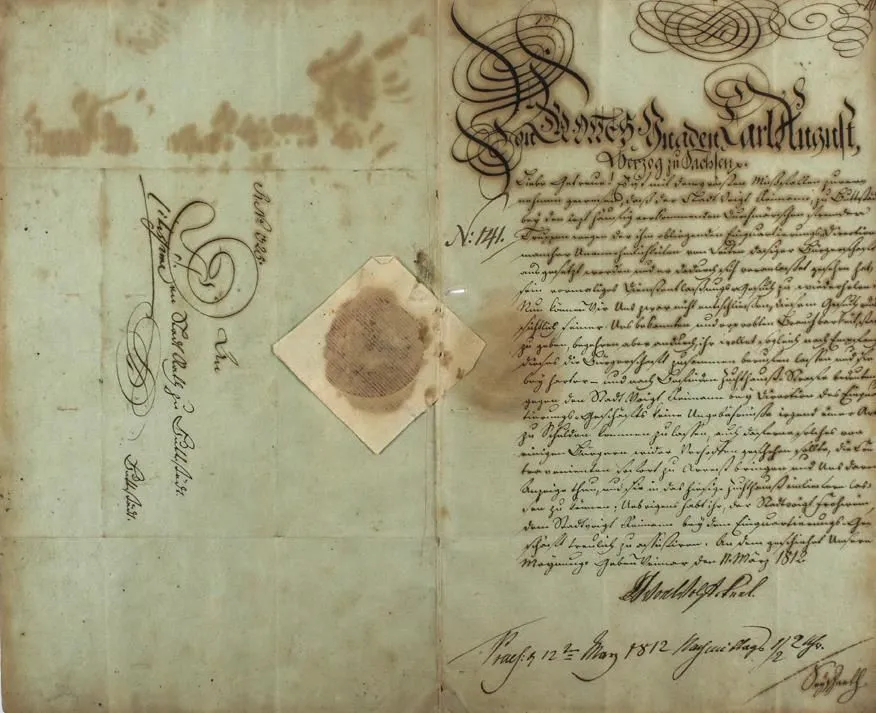 Carl August, hertog van Saksen-Weimar-Eisenach. – Bodebrief aan de stadsraad van Buttstadt, ondertekend