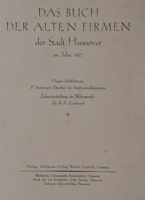 Siedentopf,P. – Книга старых фирм города Ганновера в 1927 году