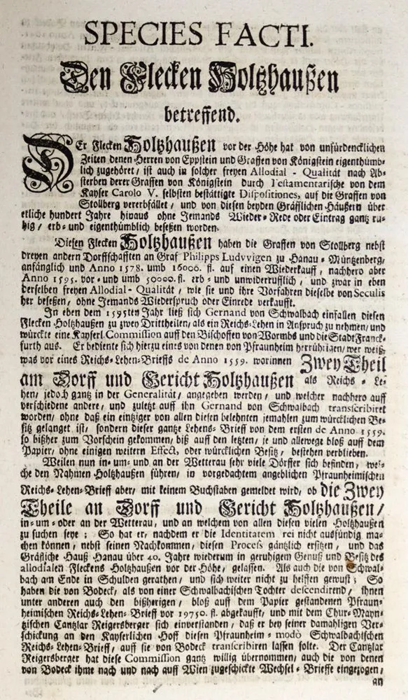 Species Facti. – Den Flecken Holtzhaußen betreffend