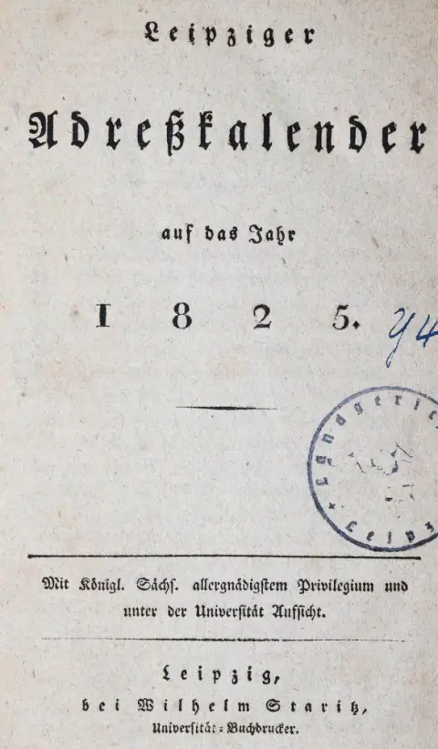 Kalendarz adresowy Lipska – na rok 1825