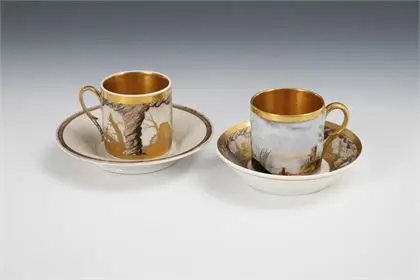 2 tasses Empire avec peinture de paysage