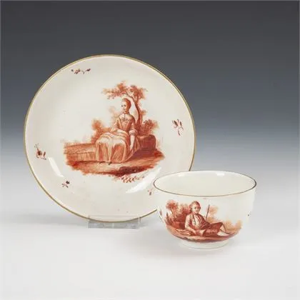 Baroque cup with coral red painting. Frankenthal