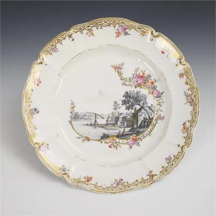 Assiette baroque avec peinture de paysage. Nymphenburg
