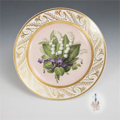 Biedermeier talíř s malbou květin. KPM Berlin