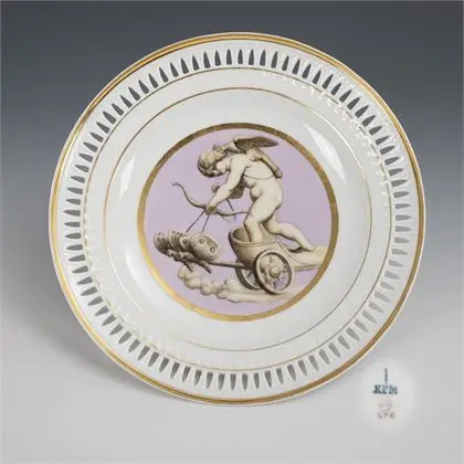 Assiette à dessert Biedermeier avec motif d'amour. KPM Berlin