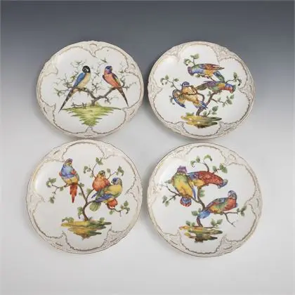 4 assiettes avec peinture d'oiseaux. KPM Berlin