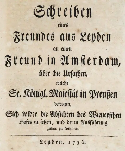 (Marconnay,L.O.de). – Schreiben eines Freundes aus Leyden an einen Freund in Amsterdam, über die Ursachen, welche Se
