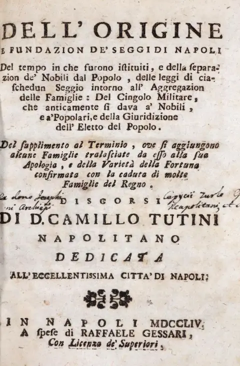 Tutini,C. – Dell' origine e fundazion de' Seggi di Napoli..
