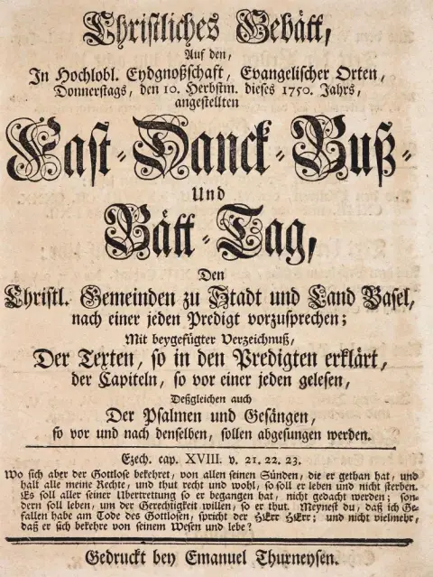 (Thurneysen,J.J.). – Christian prayer for the fast day on 10 October 1750