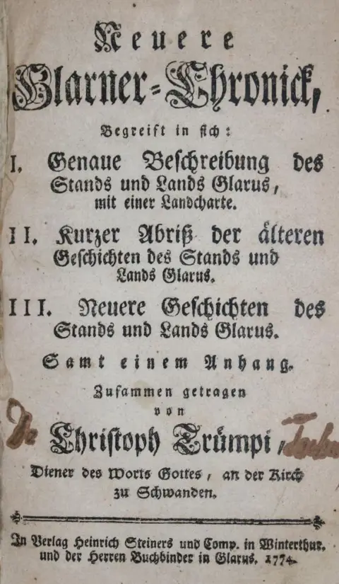 Trümpi,C. – Neuere Glarner=Chronick, Begreift in sich: I