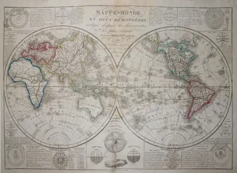 Atlas – met 6 grensgekleurde gegraveerde kaarten