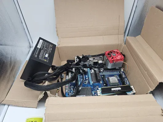 Computer parts motherboard CPU power supply memory