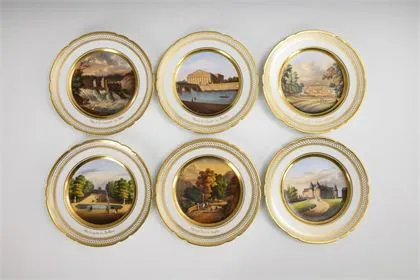6 French view plates