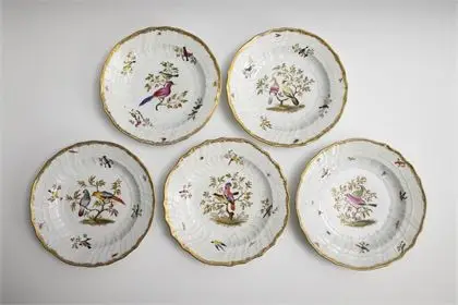 5 talerzy z malowaniem ptaków. Meissen