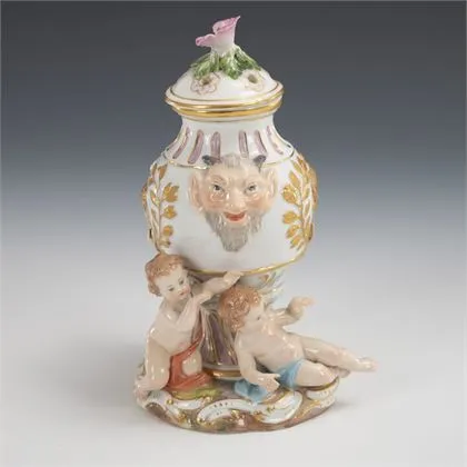 Potpourri vase with putti and faun mascaroons. Meissen
