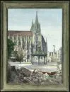 Wirth, G., artysta XX w. – Olej/płótno, 83 x 66 cm, "Ulm - widok ulicy z katedrą", sygn. prawy dolny róg, dat. 1947, miejsce