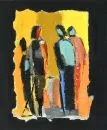 Eigentijdse kunstenaar – Olie/doek, 60 x 50 cm, "Figuren", zonder lijst