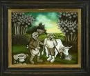 Zufika, Drago, 20th century artist – Reverse glass painting, 19 x 24 cm, "Sowing", signed lower left, dated 1980