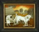 Zufika, Drago, umělec 20. stol. – Malba na skle, 19 x 24 cm, "Beim Hufschmied", sign. vpravo dole, dat. 1982