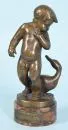 Boy with duck – bronze figurine, dark patina, marked "Wetzstein", cast by H. Meyer, Munich, on reddish marble base with dedication…