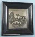 Reliëf - Twee jachthonden – metaal, 18 x 18 cm, R;