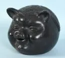 Pig head – ceramic, dark patinated, lid with relief decorations, approx. 25 x 28 x 32 cm, China