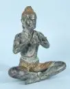 Musicien de temple avec flûte – bronze, partiellement patiné vert, en position assise, H= 28 cm, Asie