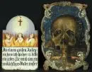 Panneaux de dévotion, 2 pièces – Métal, chacun peint à la main, "Memento Mori" et "Âmes du Purgatoire", formes variées, H= 26/33 cm, 18e/19e s. ;
