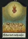 Devotional panel – Wood, hand-painted, motif "Poor Souls", inscribed "Erbarmet euch unser", 29 x 19 cm, 19th c.;