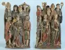 Double relief "Les 14 saints auxiliaires" – bois, polychrome, env. 88 x 52 x 20 cm chacun, Allemagne du Sud, fin 15e s., traces d'âge et dommages à la polychromie, partiellement...