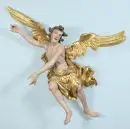 Ange – bois polychrome, ailes et drap dorés, env. 115 x 98 x 37 cm, 18e s., probablement cercle d'Ignaz Günther, ailes renouvelées, légèrement vermoulu