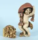 Ange avec chapeau de cardinal – bois polychrome, sur console murale ornée, H totale= 36 cm, 20e s.