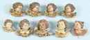Têtes d'anges, 9 pièces – bois, polychrome, H= 6,5-9 cm, moderne