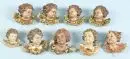 Têtes d'anges, 9 pièces – bois, polychrome, H= 6,5-9 cm, moderne