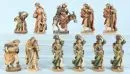 Figurines de crèche, 11 pièces – bois, polychrome, H= 12-18 cm, paysans et musiciens